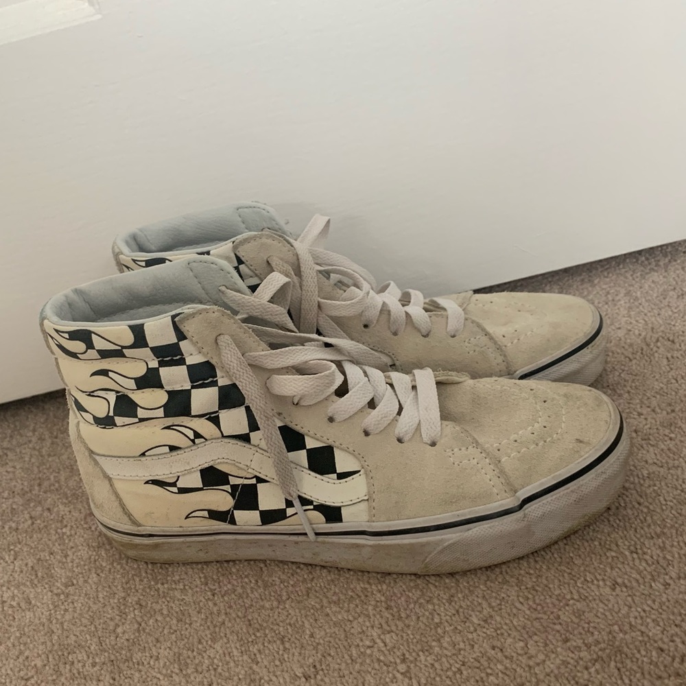 checkered flame high top  vans